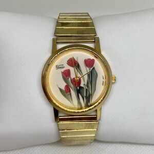 Vivanis women floral dial gold tone Watch quartz  analog 33mm running